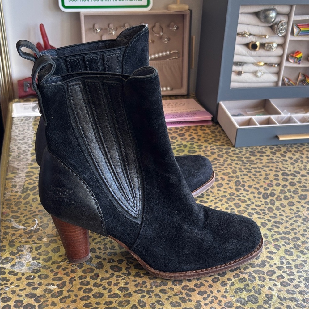 UGG Black Suede Heeled Boots